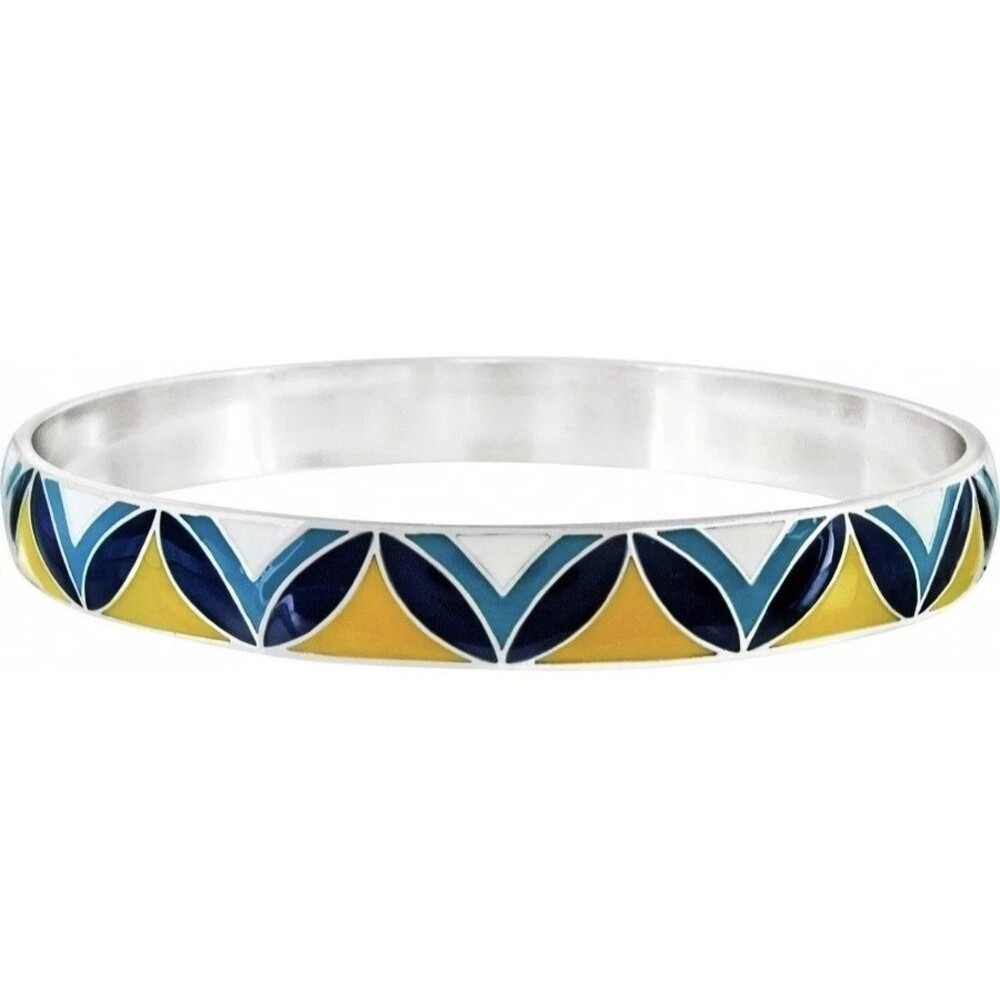 Brighton BELLA LUCCA Luca Silver Yellow Blue Leaf Bangle Bracelet Majolica tile